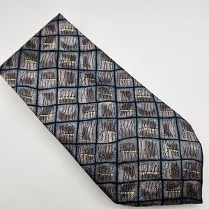 J. Garcia Tie Necktie Carousel 100% Silk Gray Geometric Artsy 90s Vintage